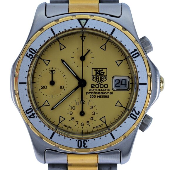 Vintage 37mm Men's Tag Heuer Automatic Professional 2000 Two Tone Watch 174.006!